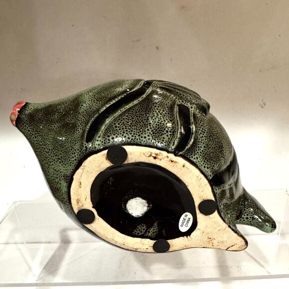 Finnish Ceramic Green Black Stripes Puffer Fish Sculpture By Marja Myllymaki - Picture 9 of 12